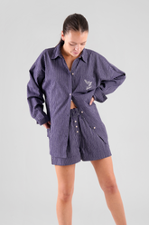 Lomandra Striped Ethical-Cotton Pyjama  Shorts - Indigo Blue
